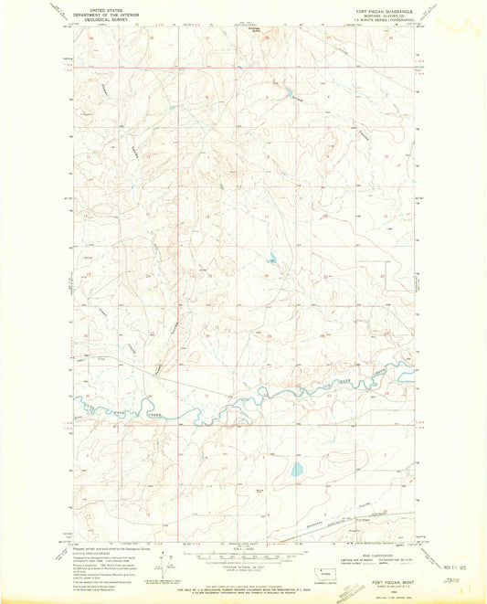 Classic USGS Fort Piegan Montana 7.5'x7.5' Topo Map Image