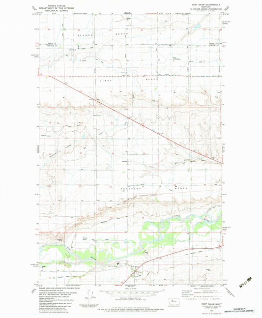 Classic USGS Fort Shaw Montana 7.5'x7.5' Topo Map Image