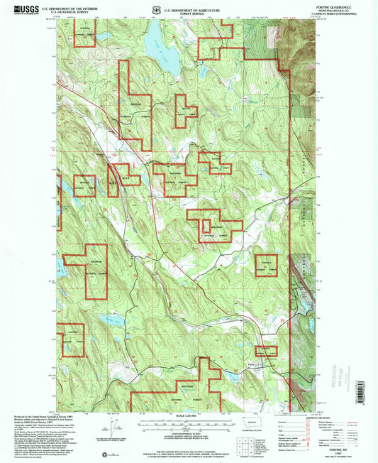 Classic USGS Fortine Montana 7.5'x7.5' Topo Map Image