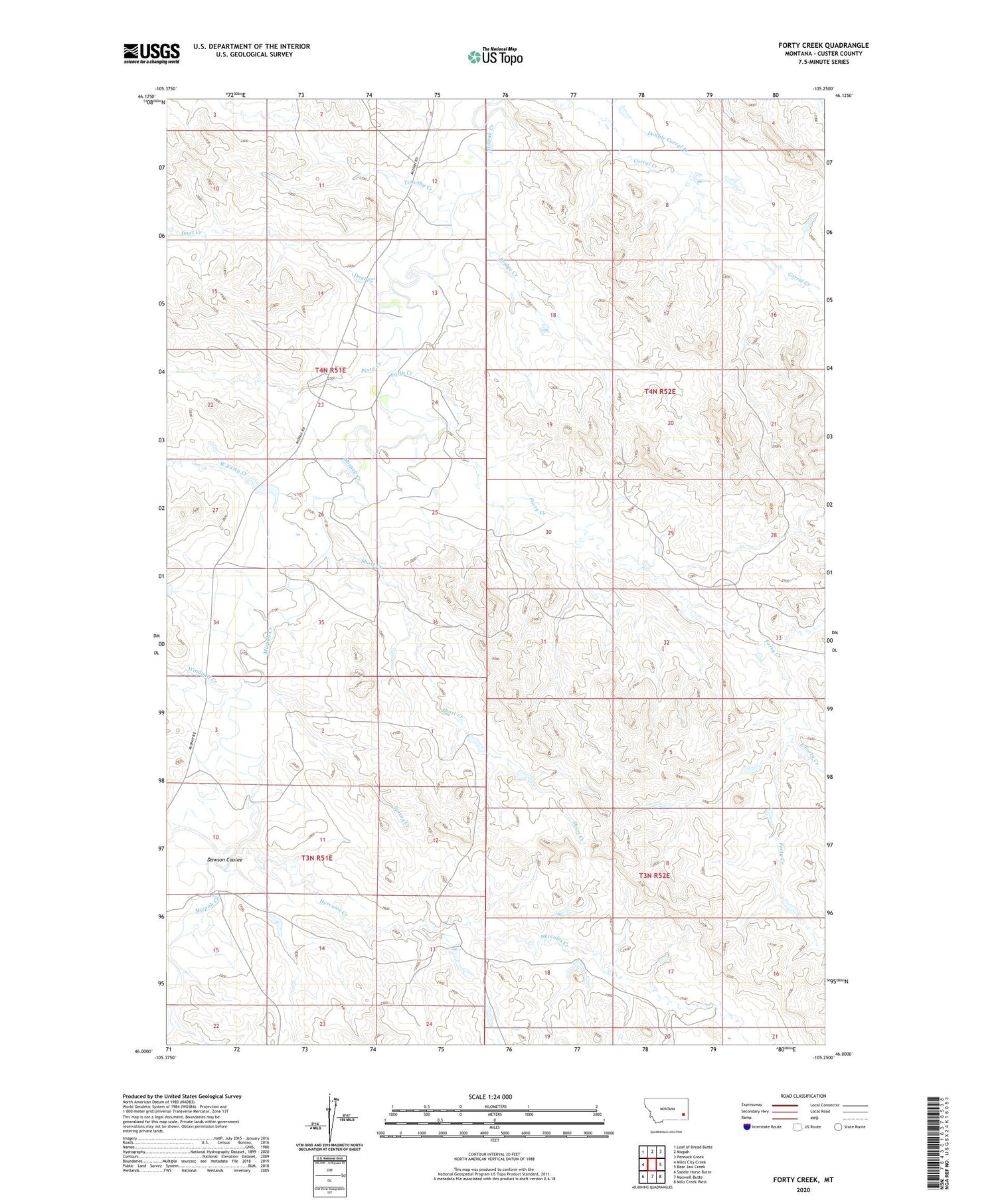 Forty Creek Montana US Topo Map Image