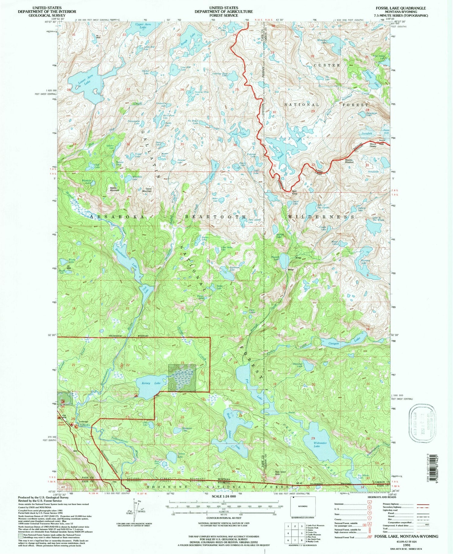 USGS Classic Fossil Lake Montana 7.5'x7.5' Topo Map Image