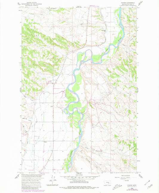Classic USGS Foster Montana 7.5'x7.5' Topo Map Image