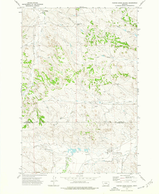 Classic USGS Foster Creek School Montana 7.5'x7.5' Topo Map Image