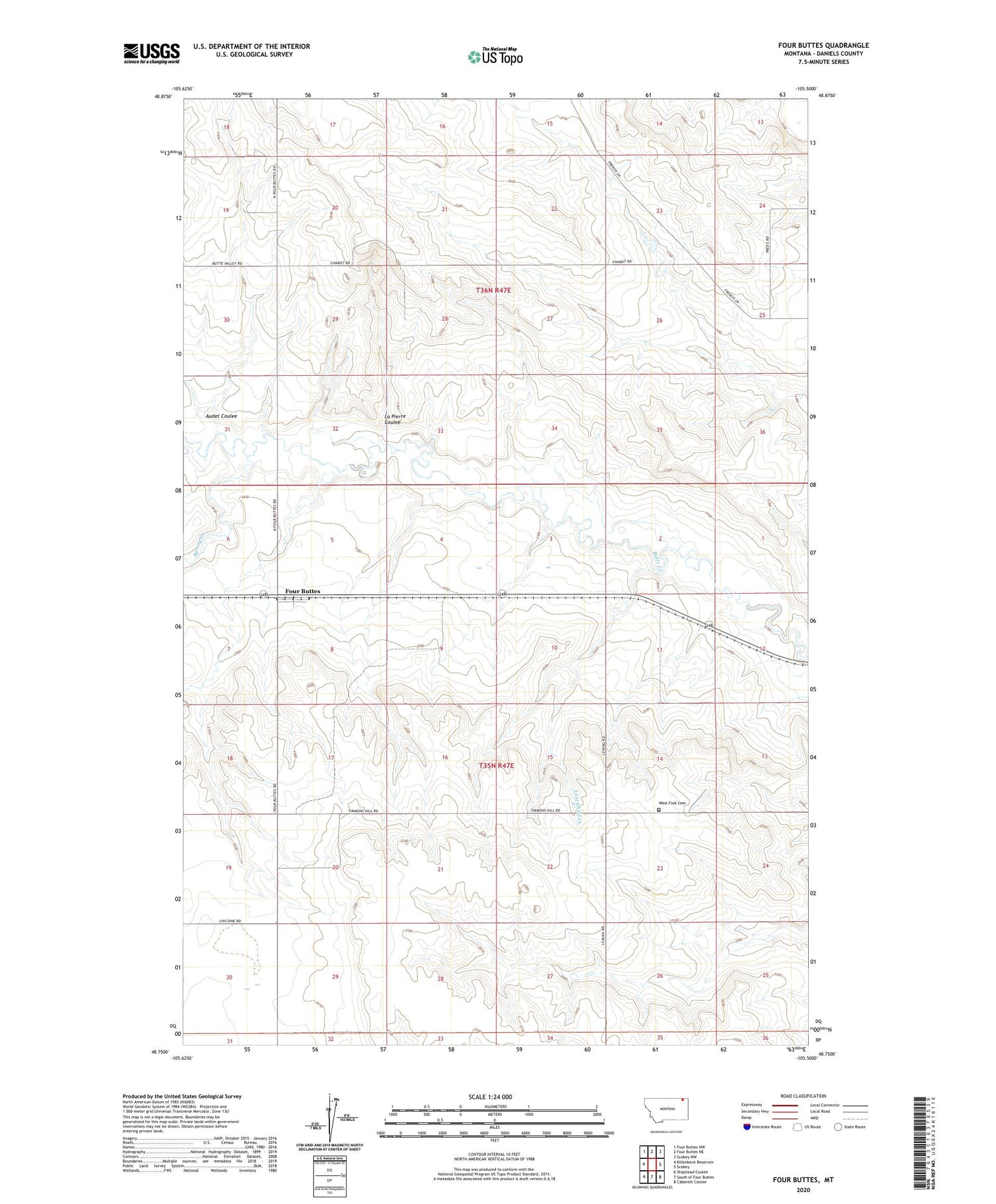 Four Buttes Montana US Topo Map Image