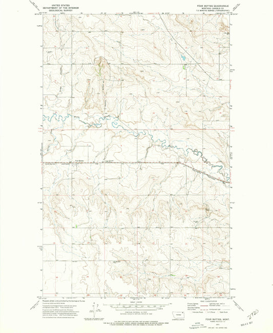 Classic USGS Four Buttes Montana 7.5'x7.5' Topo Map Image
