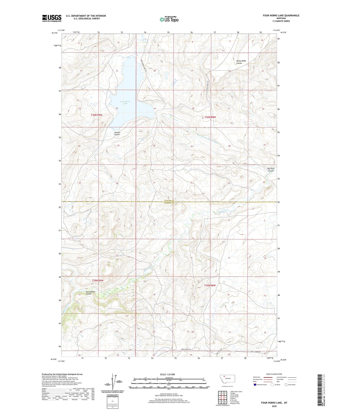 Four Horns Lake Montana US Topo Map Image