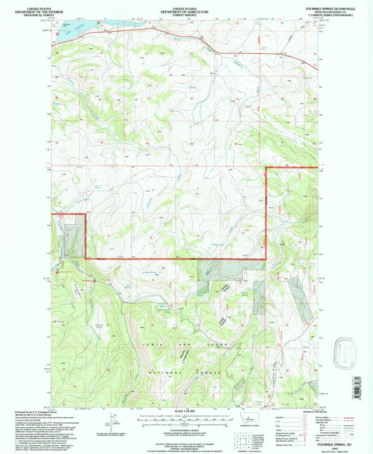 Classic USGS Fourmile Spring Montana 7.5'x7.5' Topo Map Image