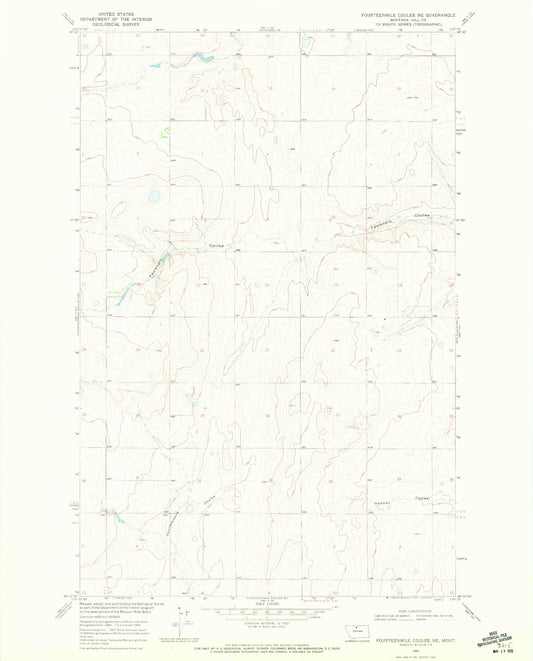 Classic USGS Fourteenmile Coulee NE Montana 7.5'x7.5' Topo Map Image