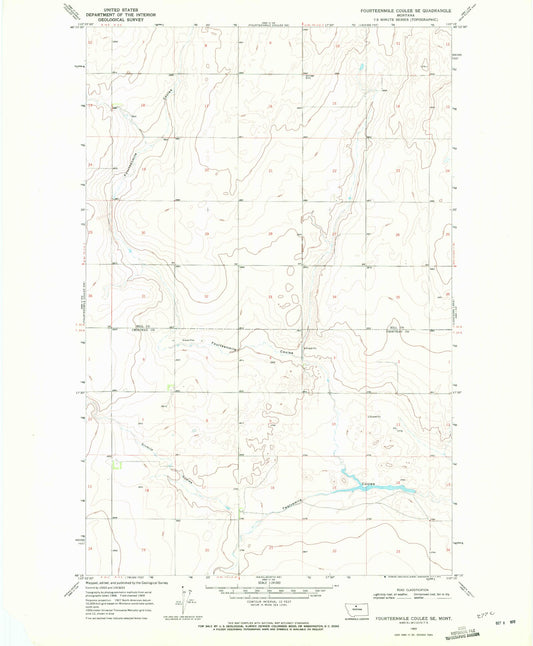 Classic USGS Fourteenmile Coulee SE Montana 7.5'x7.5' Topo Map Image