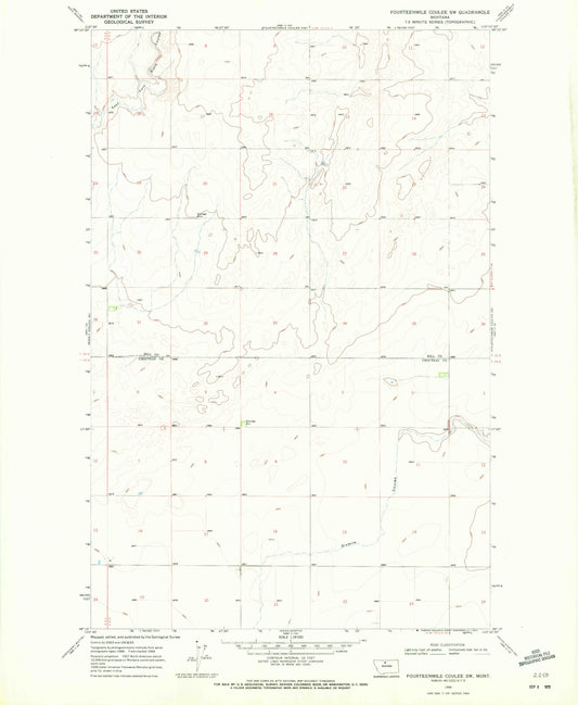 Classic USGS Fourteenmile Coulee SW Montana 7.5'x7.5' Topo Map Image