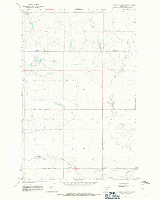 Classic USGS Fowler Coulee NE Montana 7.5'x7.5' Topo Map Image