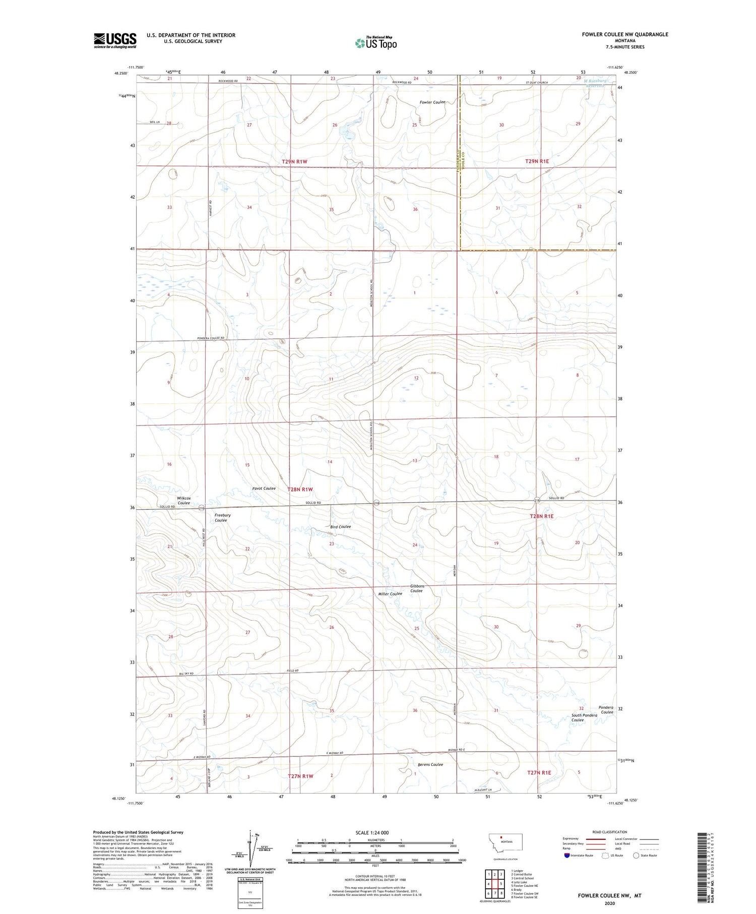 Fowler Coulee NW Montana US Topo Map Image