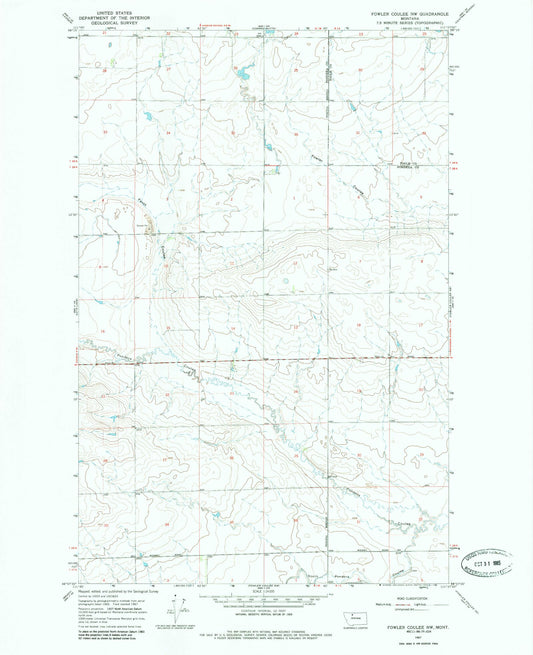 Classic USGS Fowler Coulee NW Montana 7.5'x7.5' Topo Map Image