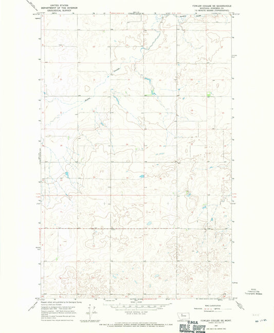Classic USGS Fowler Coulee SE Montana 7.5'x7.5' Topo Map Image