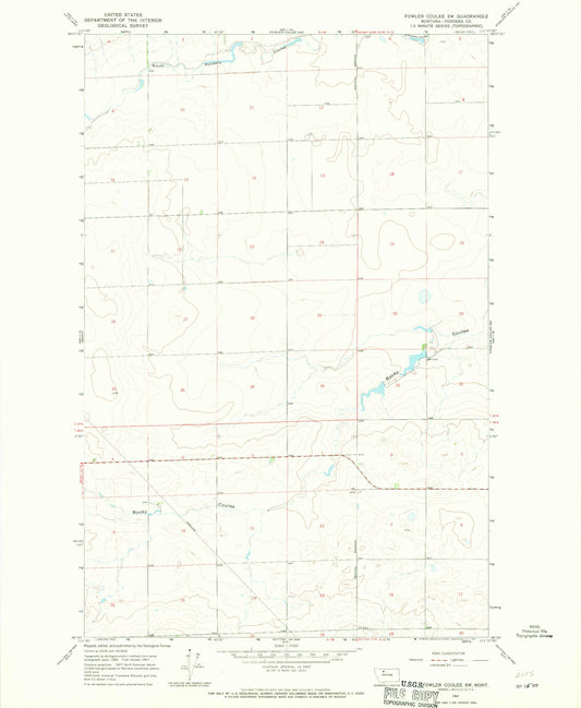 Classic USGS Fowler Coulee SW Montana 7.5'x7.5' Topo Map Image