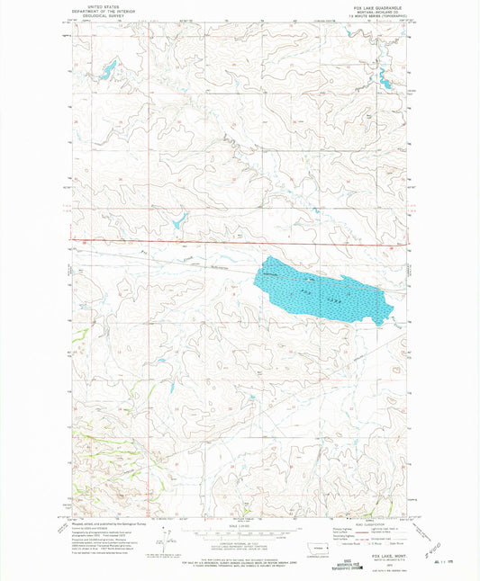 Classic USGS Fox Lake Montana 7.5'x7.5' Topo Map Image