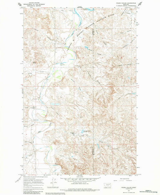 Classic USGS Frank Coulee Montana 7.5'x7.5' Topo Map Image