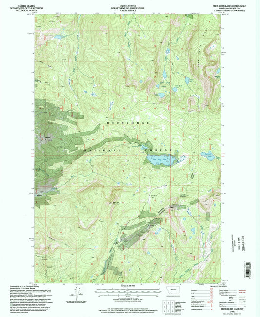Classic USGS Fred Burr Lake Montana 7.5'x7.5' Topo Map Image