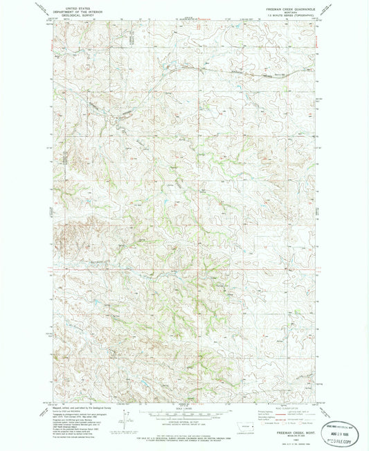 Classic USGS Freeman Creek Montana 7.5'x7.5' Topo Map Image