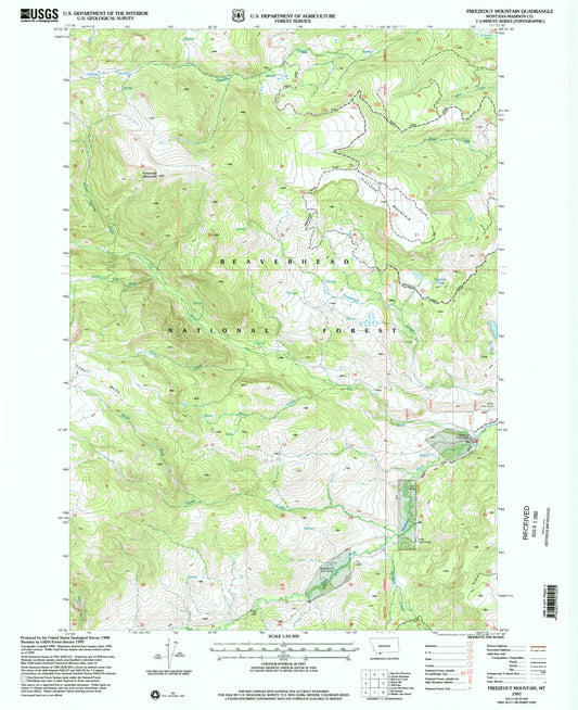 Classic USGS Freezeout Mountain Montana 7.5'x7.5' Topo Map Image
