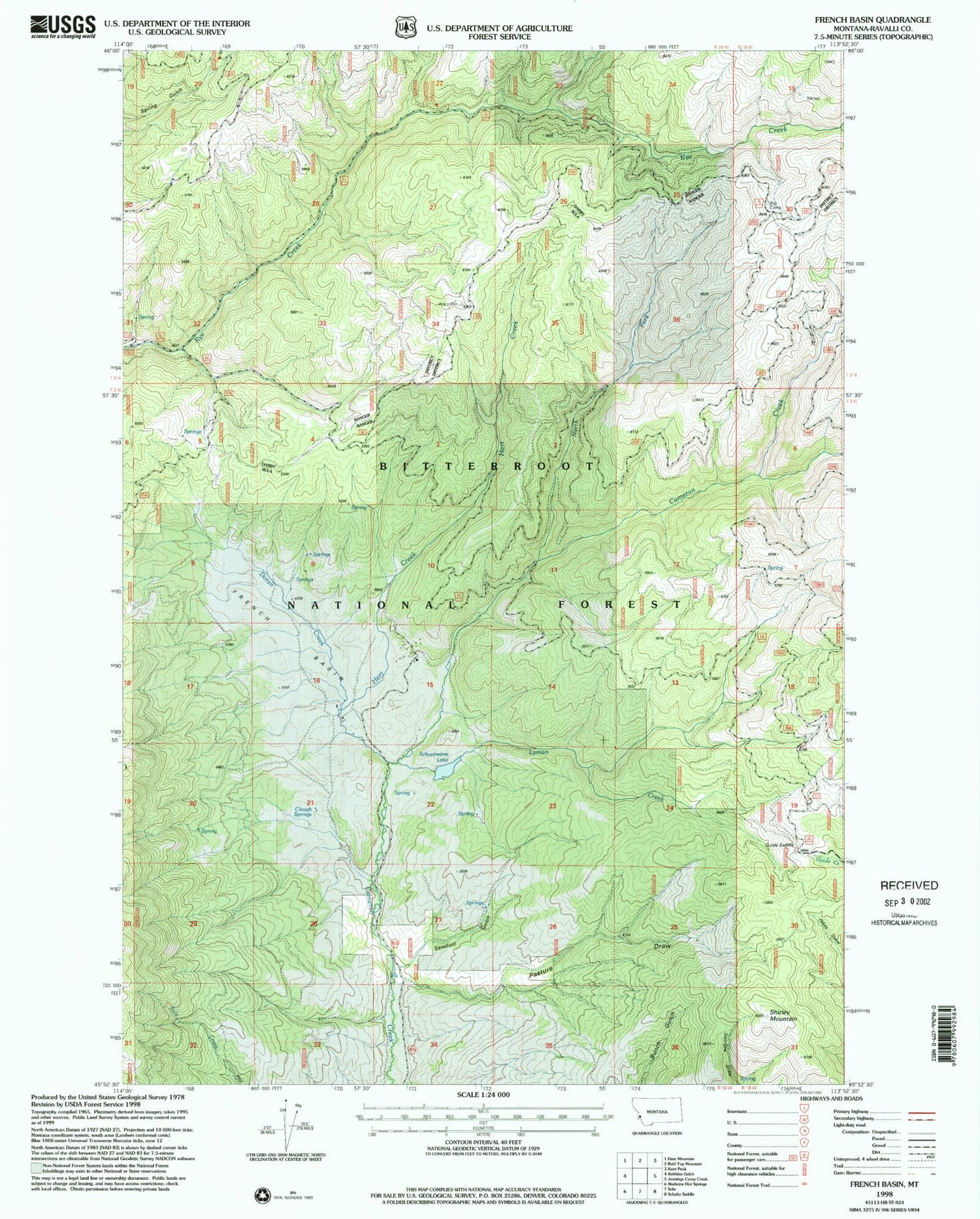 Classic USGS French Basin Montana 7.5'x7.5' Topo Map Image