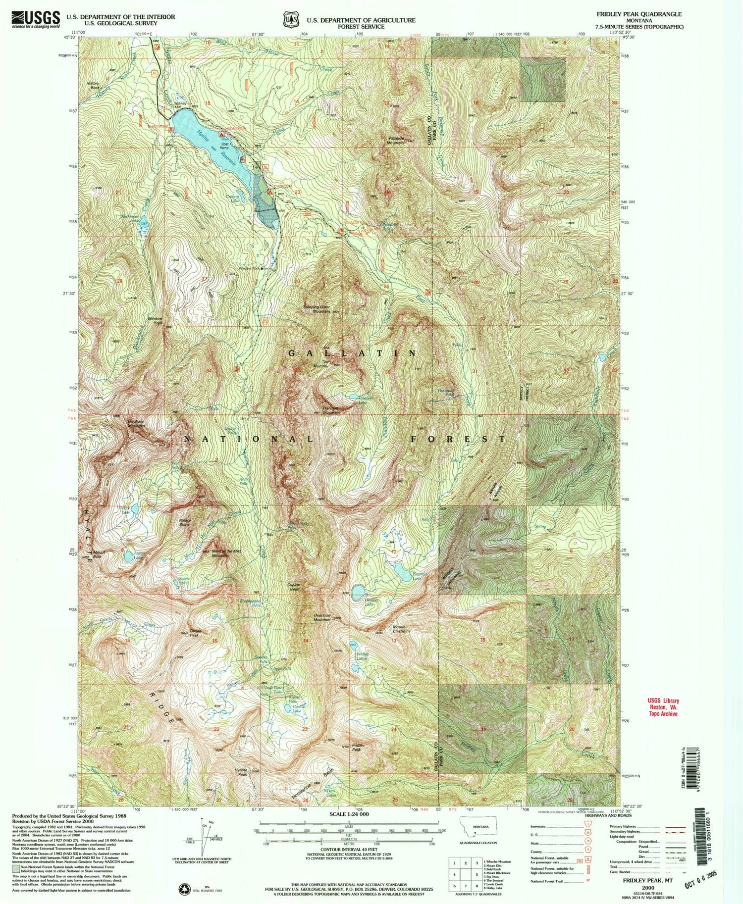 Classic USGS Fridley Peak Montana 7.5'x7.5' Topo Map Image