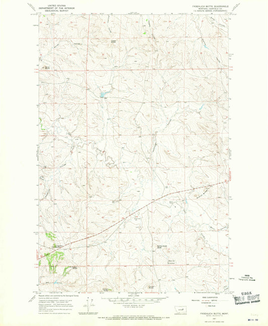 Classic USGS Froehlich Butte Montana 7.5'x7.5' Topo Map Image