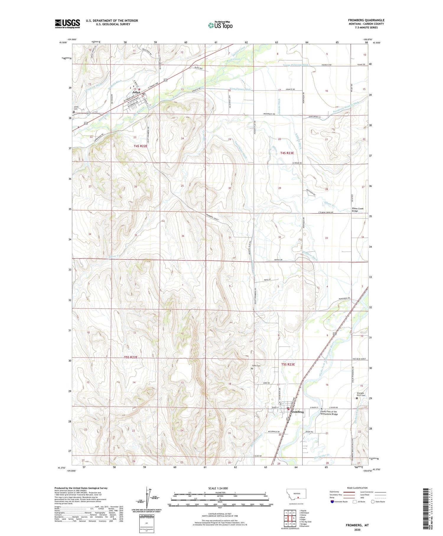 Fromberg Montana US Topo Map Image