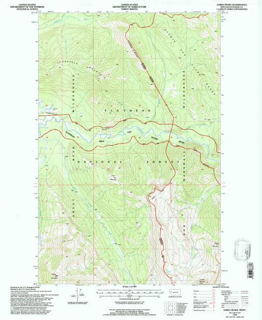 Classic USGS Gable Peaks Montana 7.5'x7.5' Topo Map Image