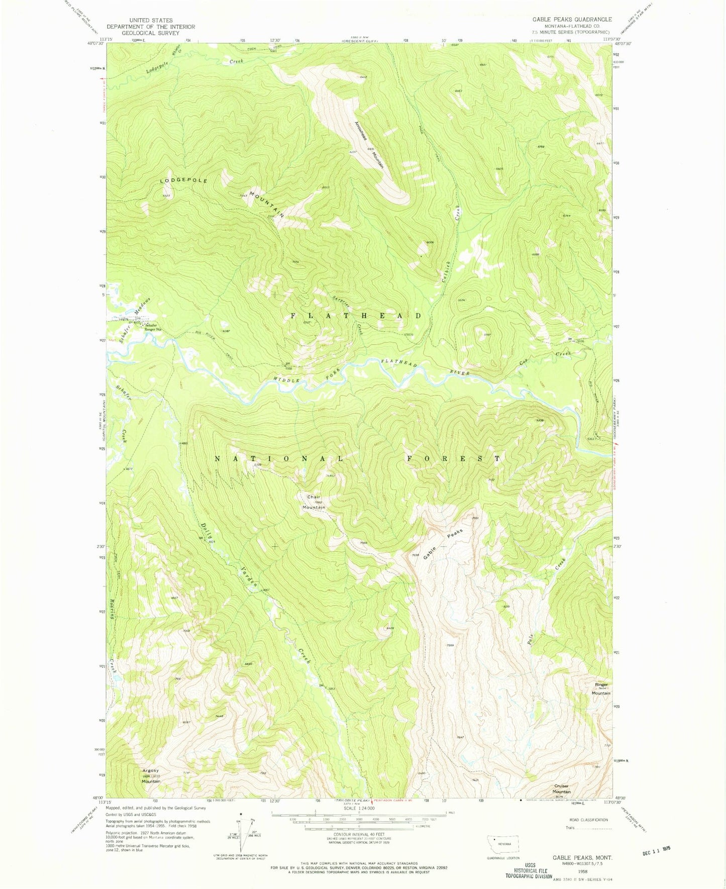 Classic USGS Gable Peaks Montana 7.5'x7.5' Topo Map Image