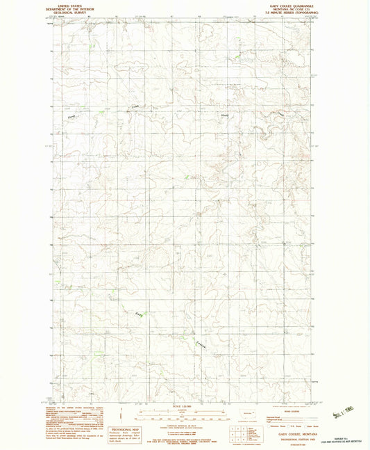 Classic USGS Gady Coulee Montana 7.5'x7.5' Topo Map Image