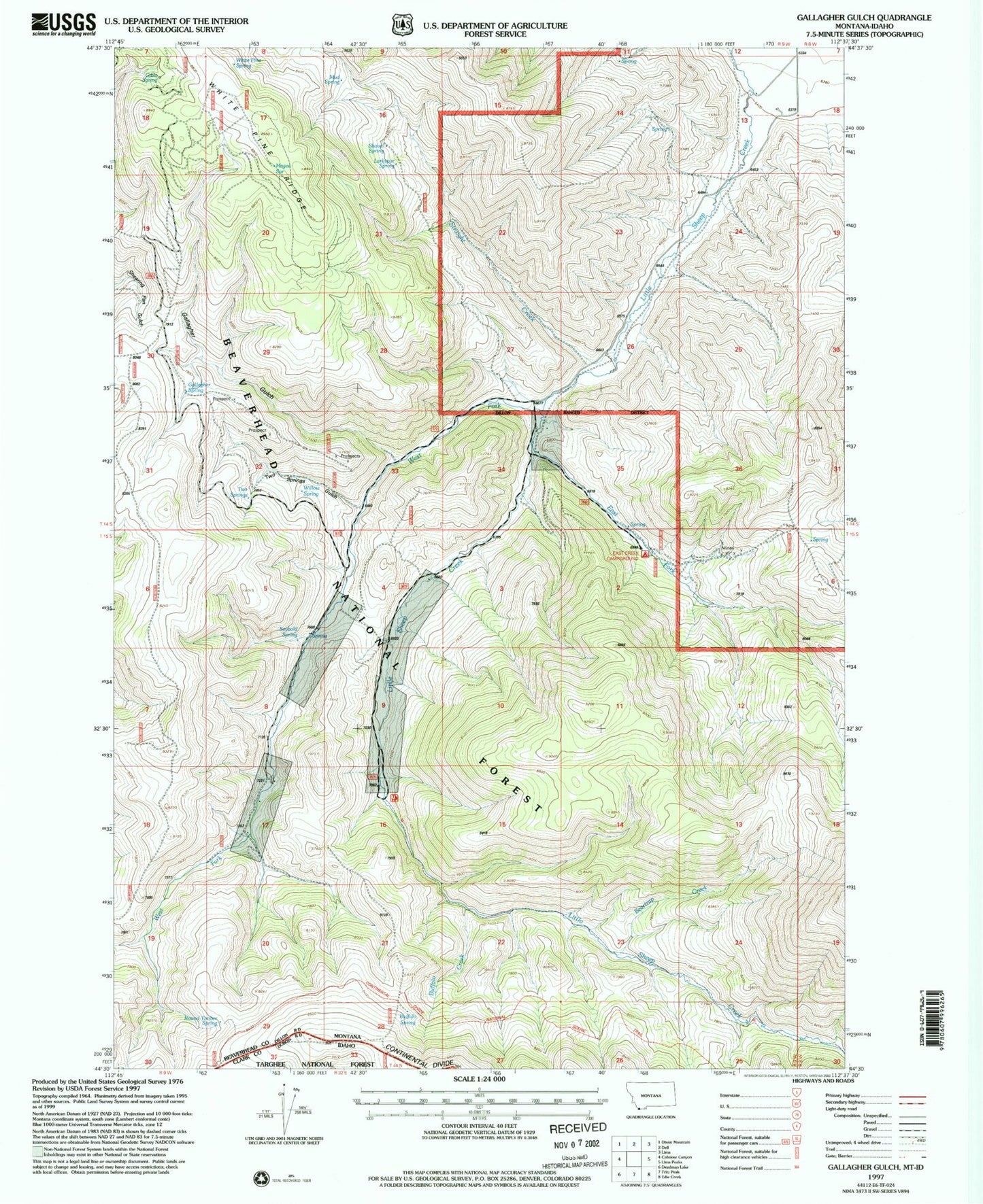 Classic USGS Gallagher Gulch Montana 7.5'x7.5' Topo Map Image