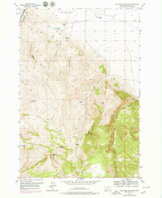 Classic USGS Gallagher Mountain Montana 7.5'x7.5' Topo Map Image
