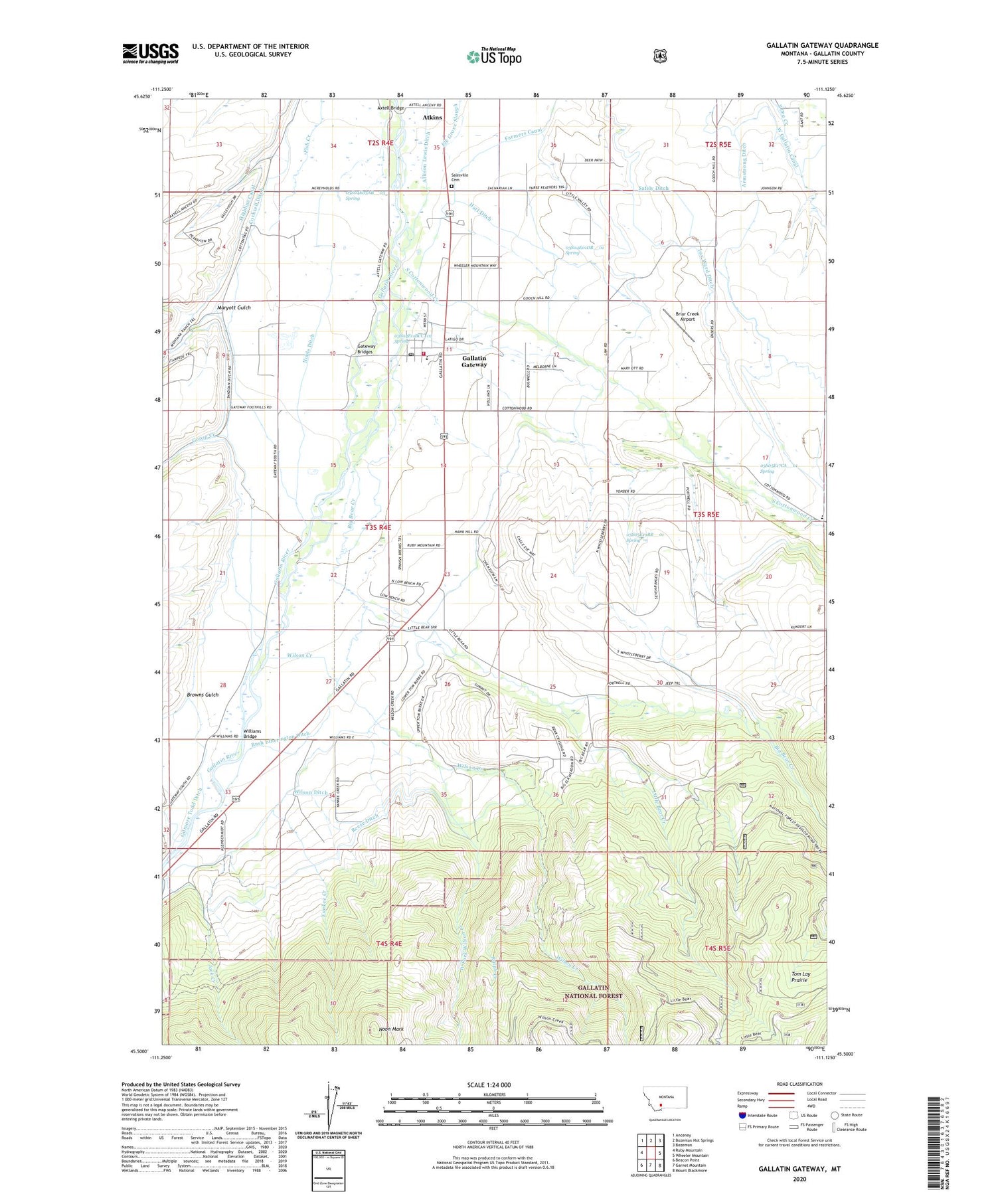 Gallatin Gateway Montana US Topo Map Image