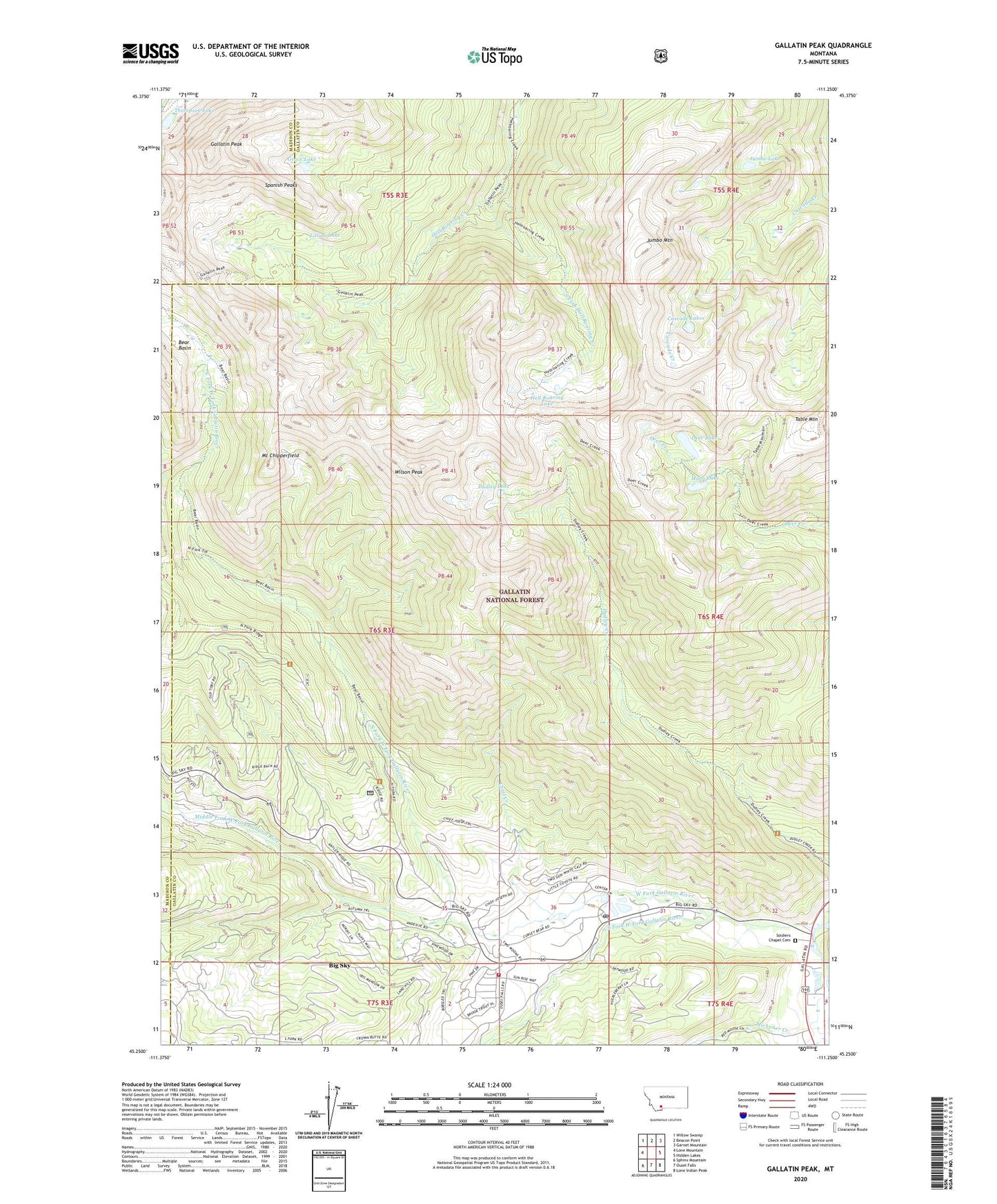 Gallatin Peak Montana US Topo Map Image