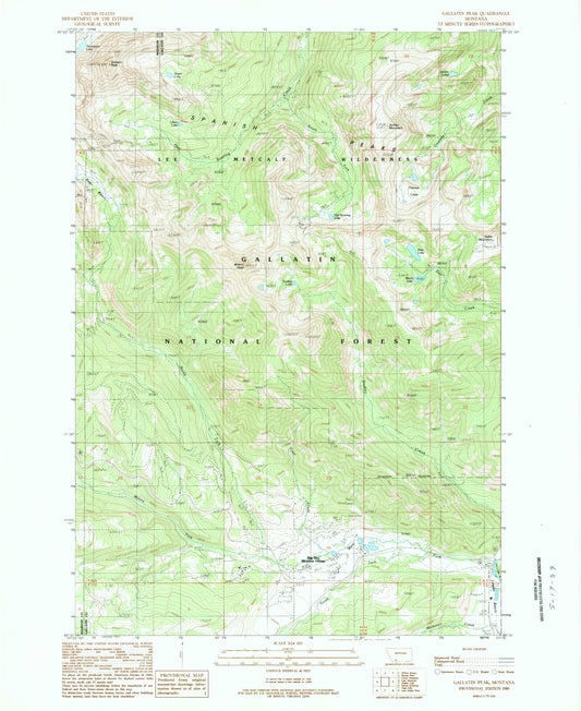 Classic USGS Gallatin Peak Montana 7.5'x7.5' Topo Map Image