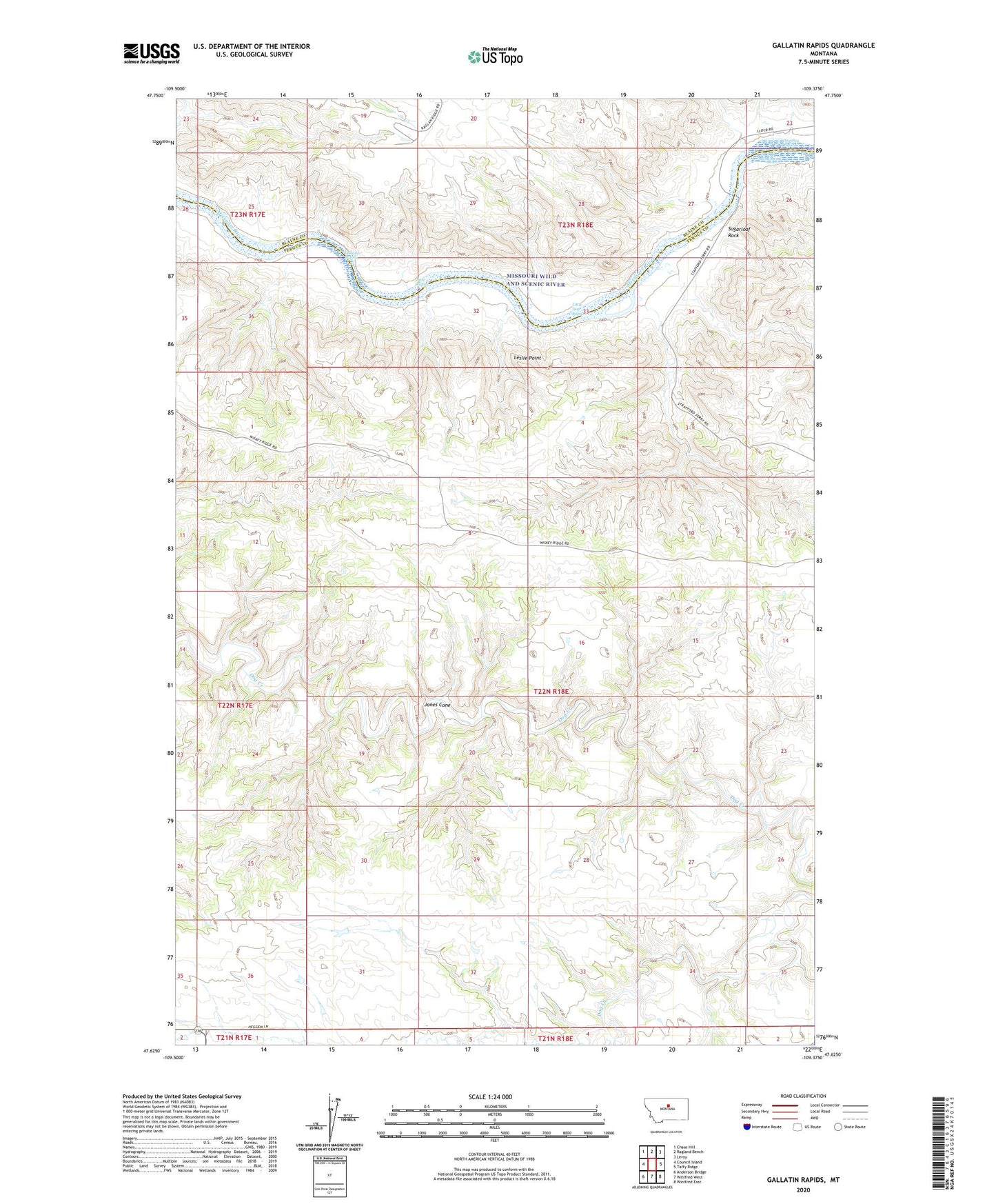 Gallatin Rapids Montana US Topo Map Image