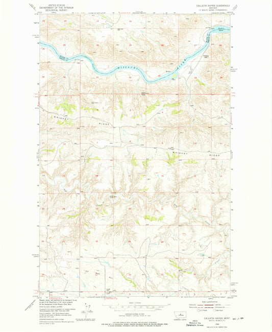 Classic USGS Gallatin Rapids Montana 7.5'x7.5' Topo Map Image