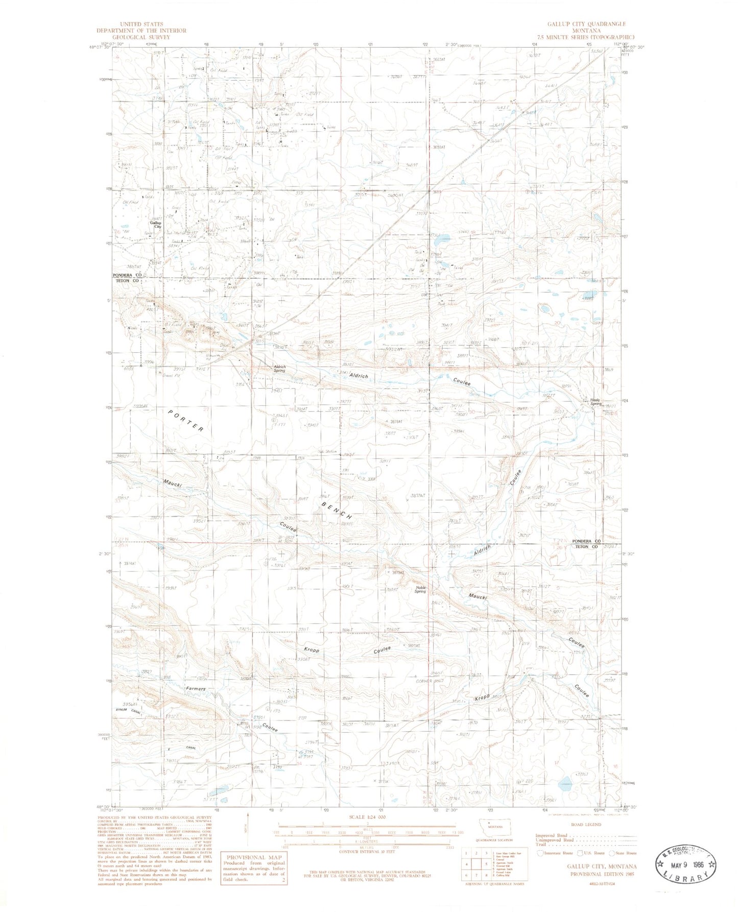 Classic USGS Gallup City Montana 7.5'x7.5' Topo Map Image
