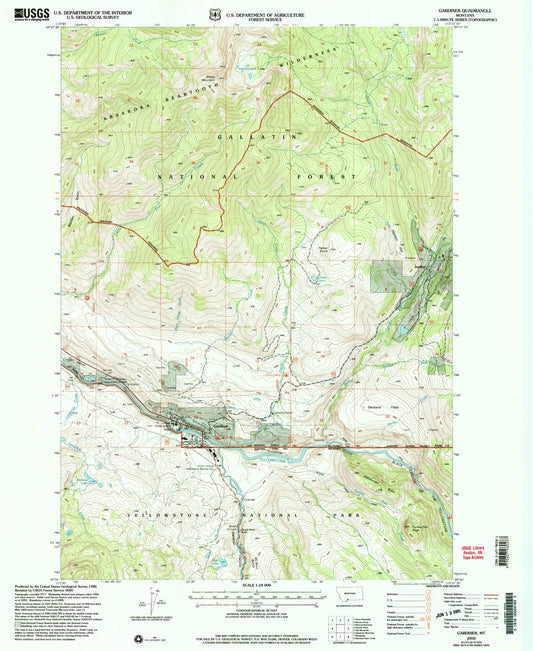 Classic USGS Gardiner Montana 7.5'x7.5' Topo Map Image