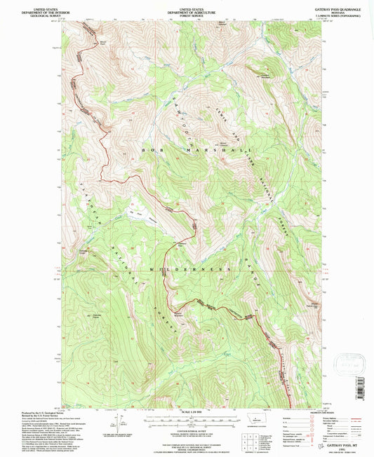 Classic USGS Gateway Pass Montana 7.5'x7.5' Topo Map Image