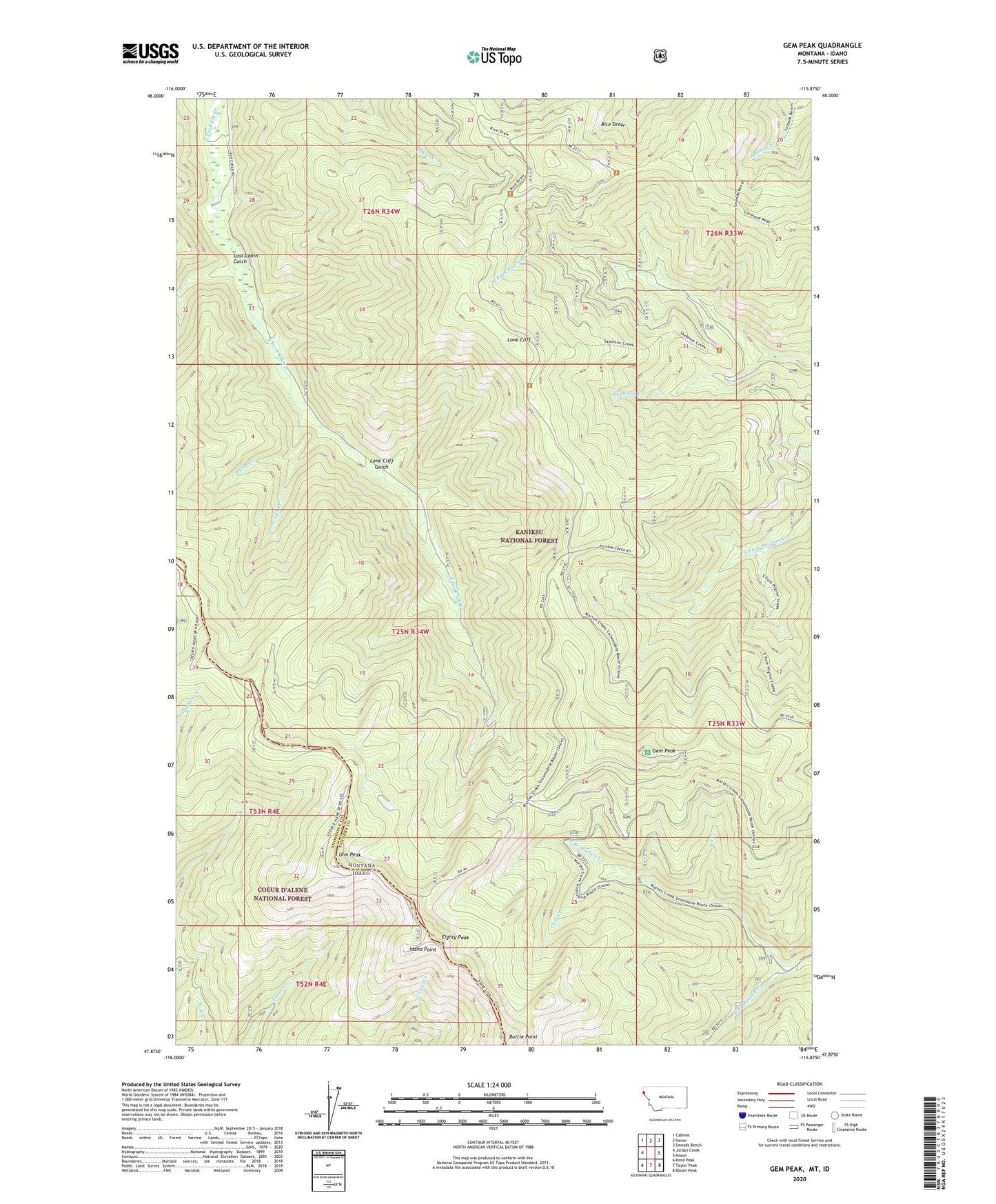 Gem Peak Montana US Topo Map Image