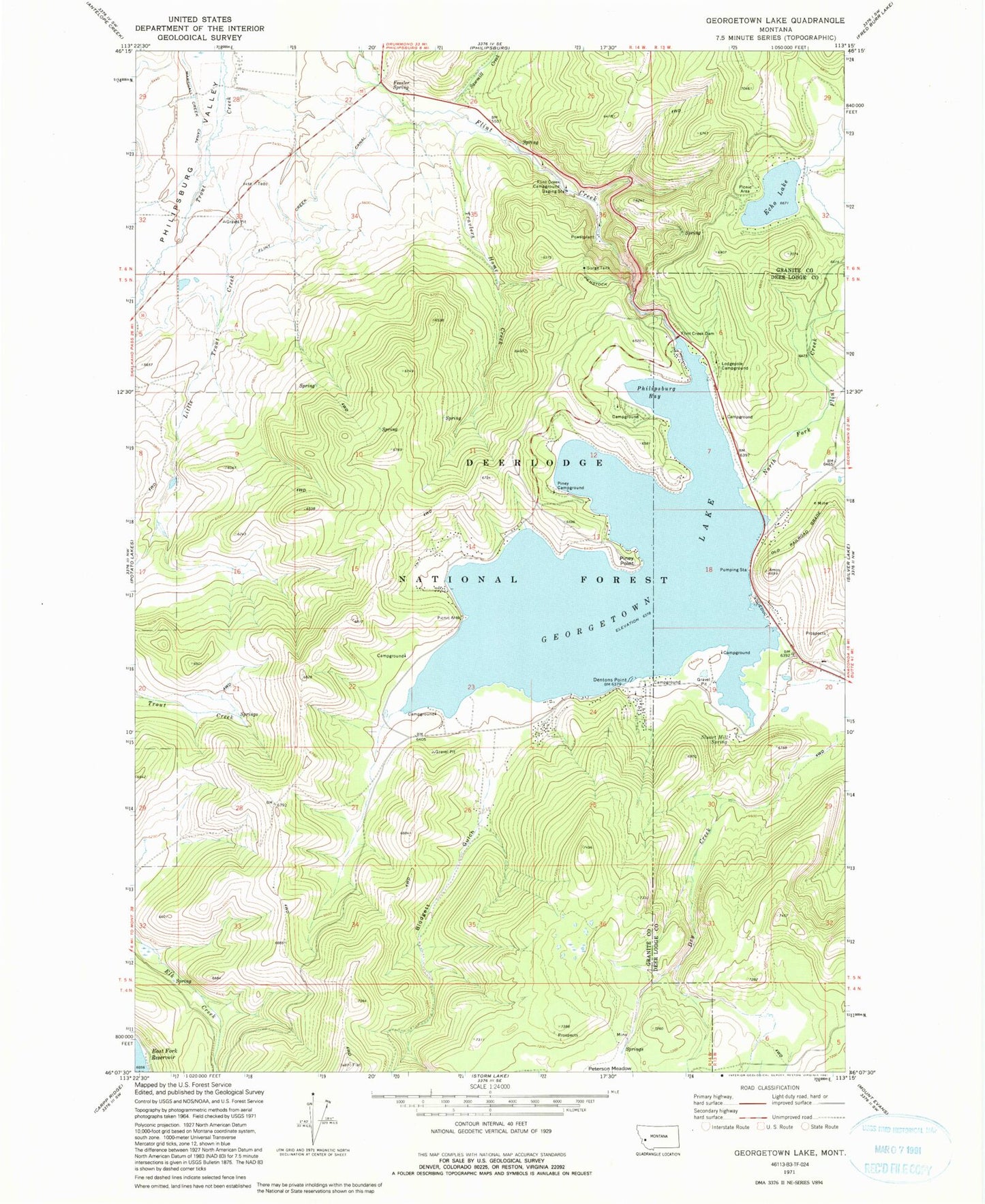 Classic USGS Georgetown Lake Montana 7.5'x7.5' Topo Map Image