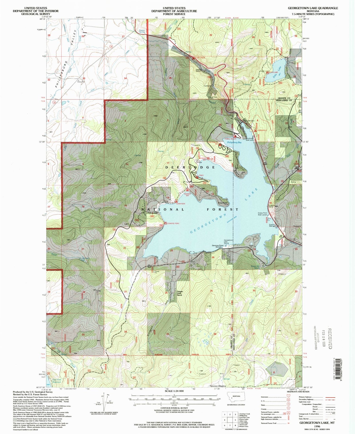 Classic USGS Georgetown Lake Montana 7.5'x7.5' Topo Map Image