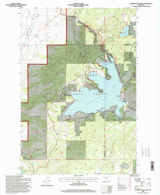 Classic USGS Georgetown Lake Montana 7.5'x7.5' Topo Map Image