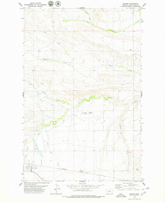 Classic USGS Geyser Montana 7.5'x7.5' Topo Map Image