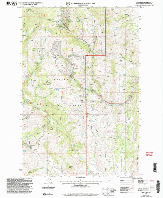 Classic USGS Giant Hill Montana 7.5'x7.5' Topo Map Image