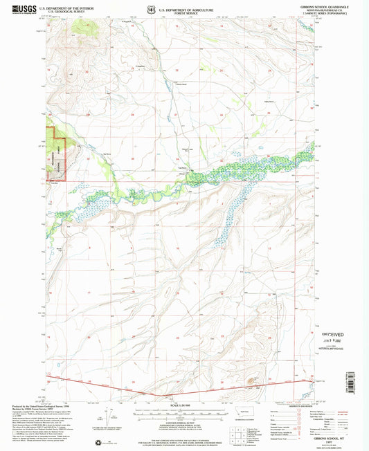 Classic USGS Gibbons School Montana 7.5'x7.5' Topo Map Image