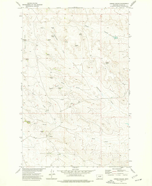 Classic USGS Gibson Coulee Montana 7.5'x7.5' Topo Map Image