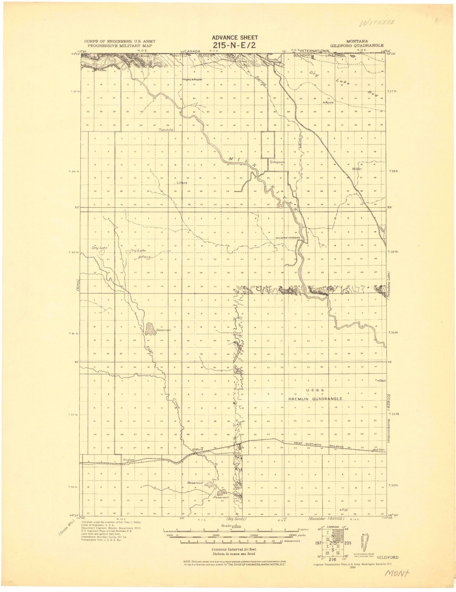 Historic 1920 Gildford Montana 30'x30' Topo Map Image